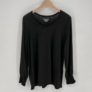 Chico's Womens Long Sleeve Crew Neck Top Size XL 3 Black Casual Staple Cotton